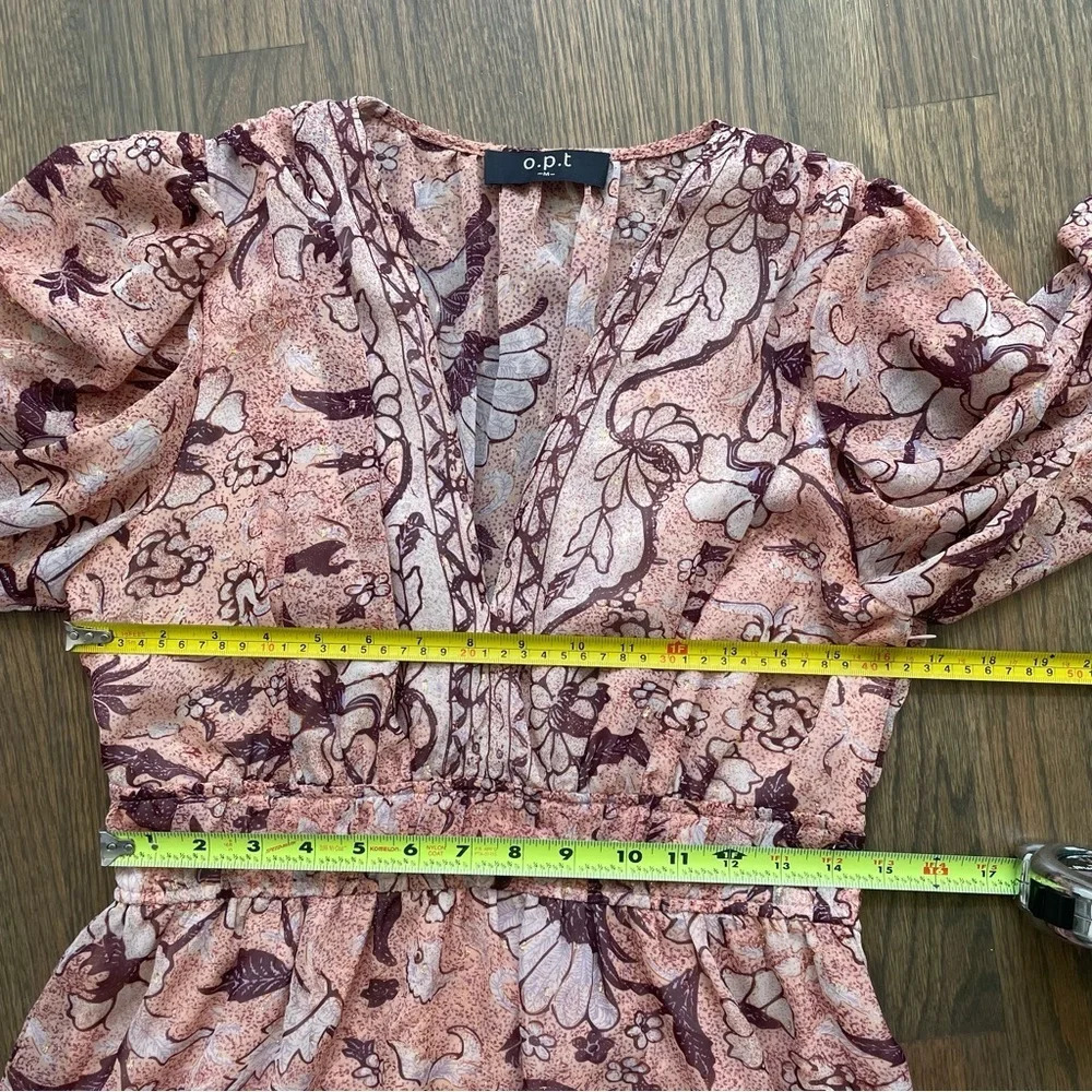 ANTHROPOLOGIE o.p.t Peach Floral Degage Metallic Boho Peasant Mini Dress - Picture 9 of 12